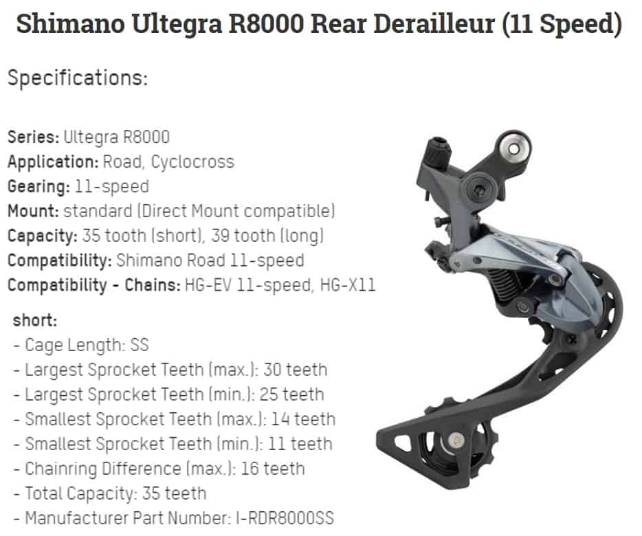 Spesifikasi Shimano Ultegra R8000 Rear Derailleur 11 speed