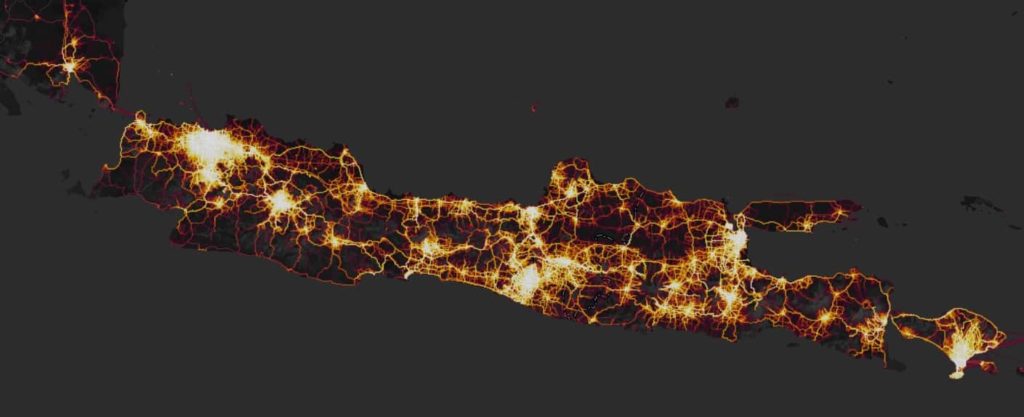Strava Heatmap untuk pulau Jawa