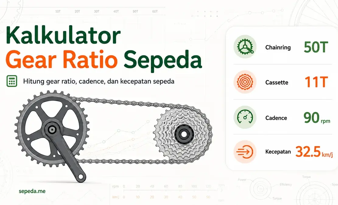 Kalkulator gear ratio, cadence, efisiensi dan kecepatan sepeda